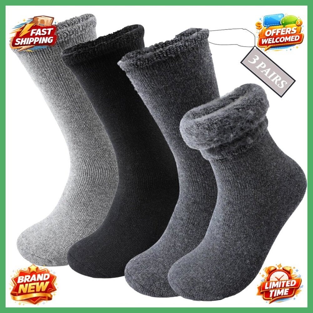 Men's Super Thick Wool Thermal Hiking Socks, Warm Winter Crew Socks Size 7-12